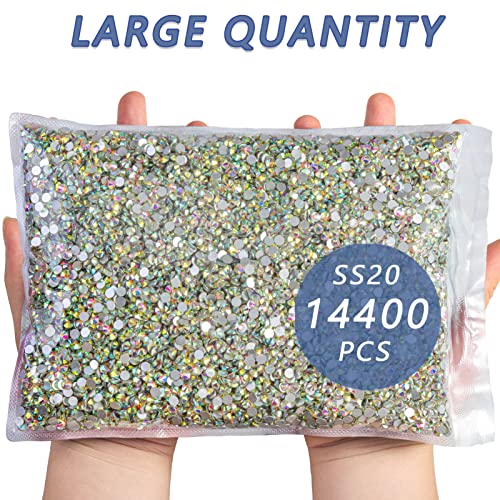 Beadsland Flatback Rhinestones Bulk,14400pcs Crystal AB Rhinestones for Nails Crafts Clothes DIY Decoration, Crystal AB, SS20, 4.6-4.8mm