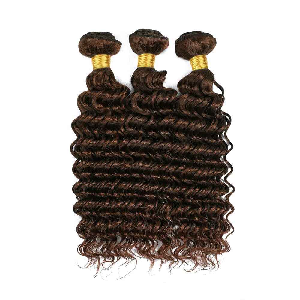 Deep Wave Human Hair Bundles 14 16 18 Inch #4 Chocolate Brown Bundles Human Hair 12A Unprocessed Native Virgin Hair 100/PC 3 Extensions Wet and Wavy Weave for Women