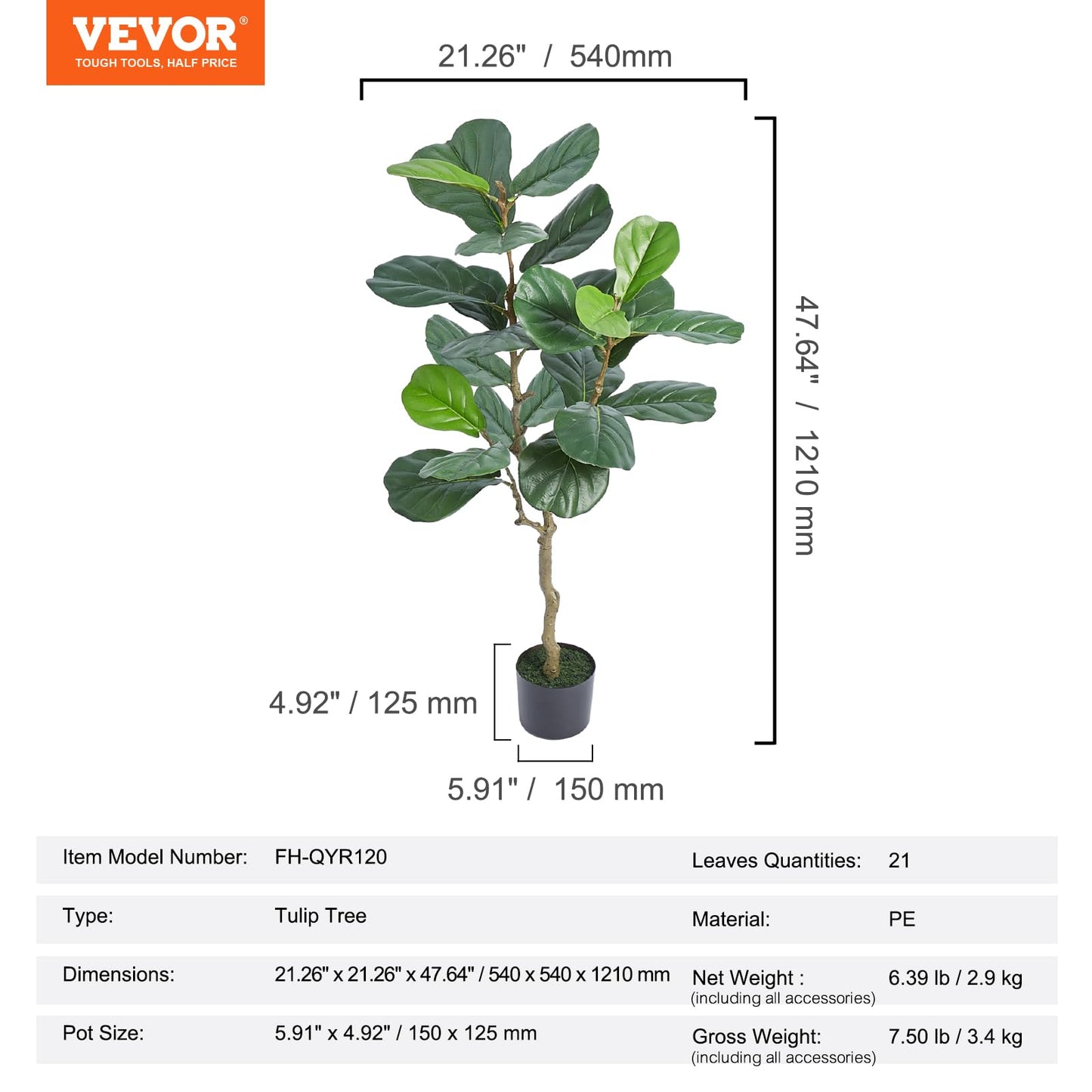 VEVOR Artificial Fiddle Leaf Fig Tree 4 FT, Secure PE Material & Anti-Tip Tilt Protection Low-Maintenance Faux Plant, Lifelike Green Fake Potted Tree for Home Office Christmas Decor Indoor Outdoor