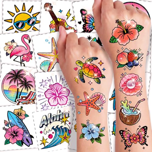 108 PCS Glitter Hawaiian Tattoos – Waterproof Summer Party Fun