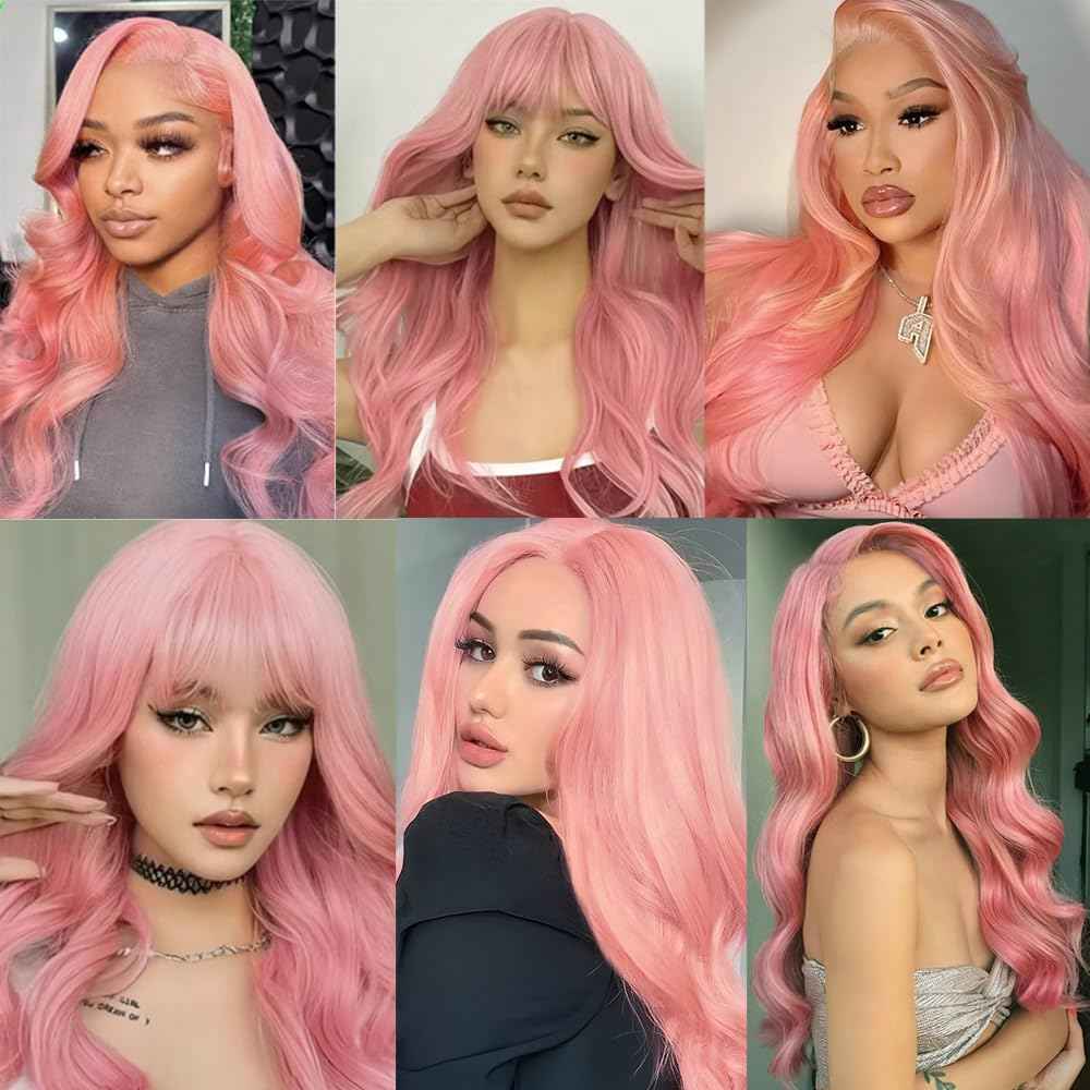 Pink Bundles Human Hair Body Wave Bundles 22 24 26 Inch Unprocessed Brazilian Virgin Hair 3 Bundle 50 Gram Per Bundle Deals Quick Weave Hair Extensions