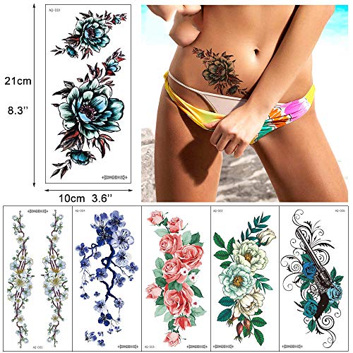 Temporary Floral Tattoos for Women - Waterproof 3D Body Art 18-Pack