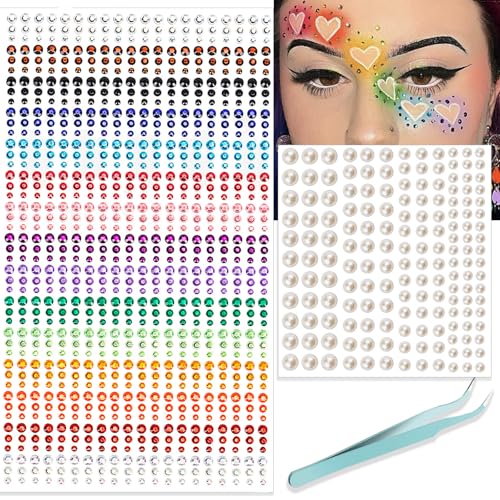Self-Adhesive Face Gems & Rhinestones - 1041pcs (3-6mm)