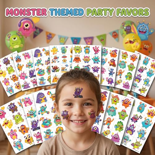 96 Monster Temporary Tattoos for Kids - Cute Designs