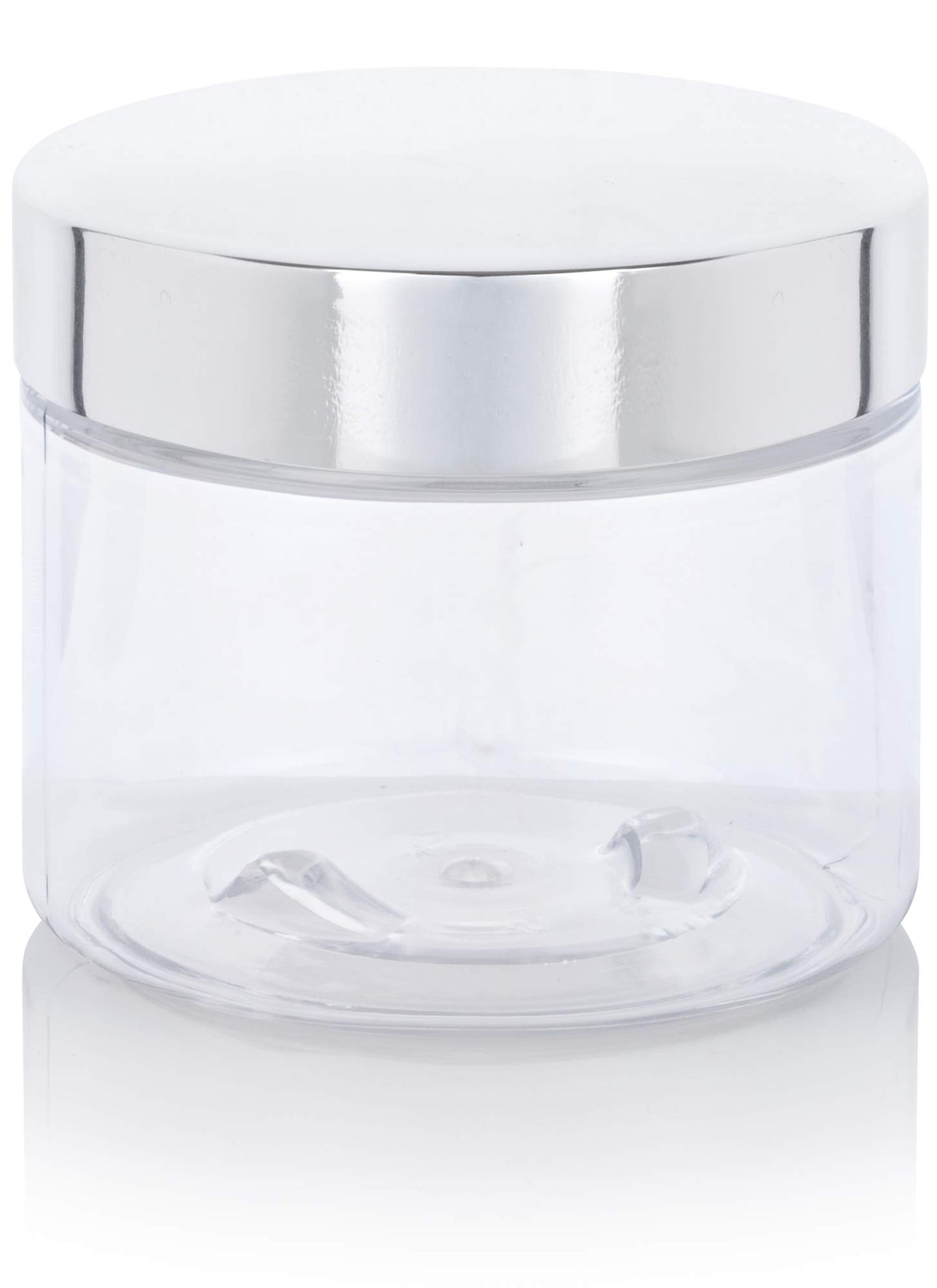 6 oz Clear PET Plastic Jar with Silver Metal Overshell Lid (12 Pack)
