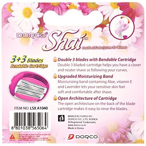 Dorco Shai 6 Blade Razor Cartridges Only - 4 Cartridges, Premium Precision Blades for a Smooth Shave, Compatible with Shai Razors, Ideal for Daily Grooming and Travel