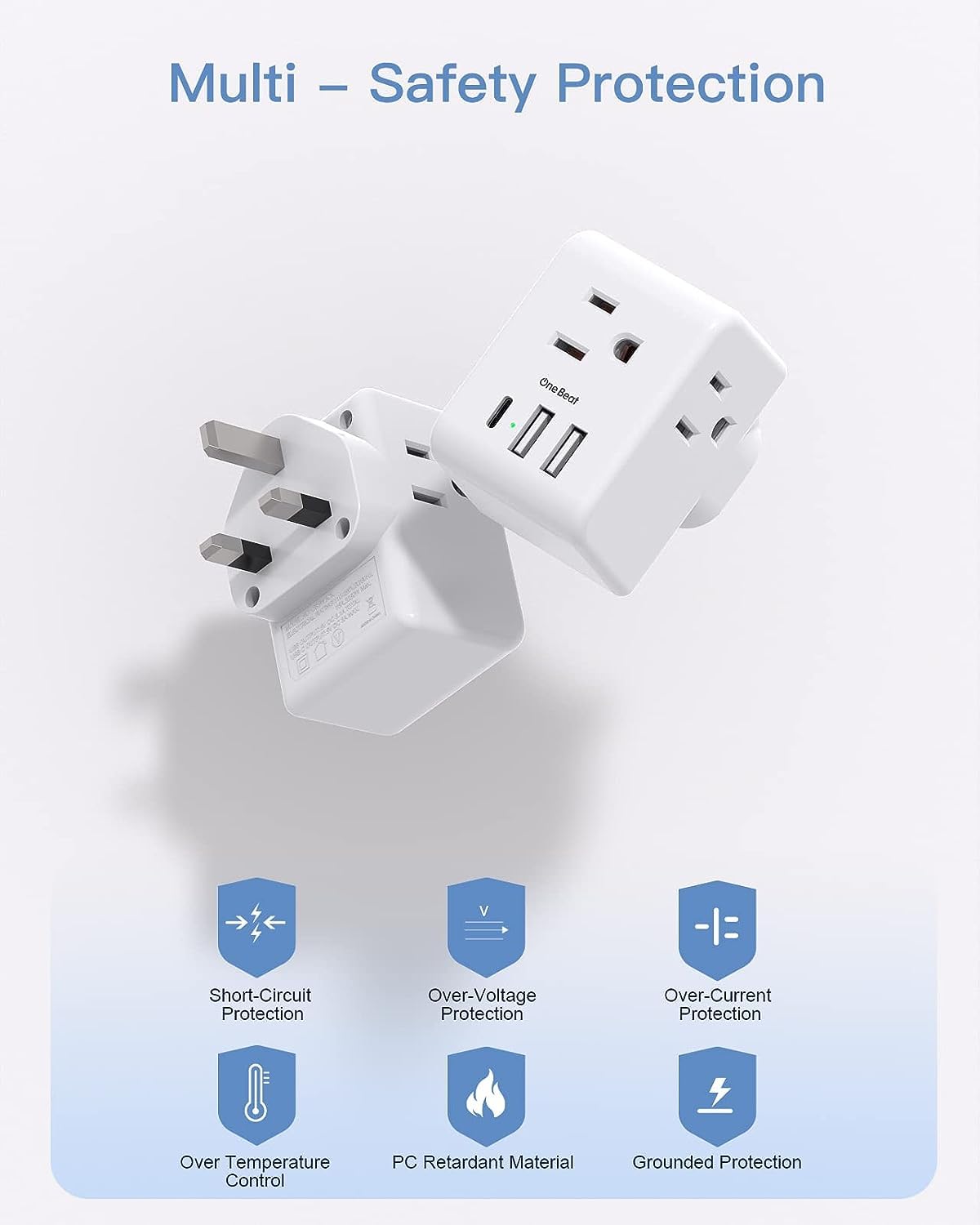 2 Pack US to UK Ireland Travel Plug Adapter, Type G Power Plug Adapter with 3 Outlets 3 USB Ports(1USB C), European Travel Plug Adapter for USA to England London Scotland British Qatar Irish Hongkong