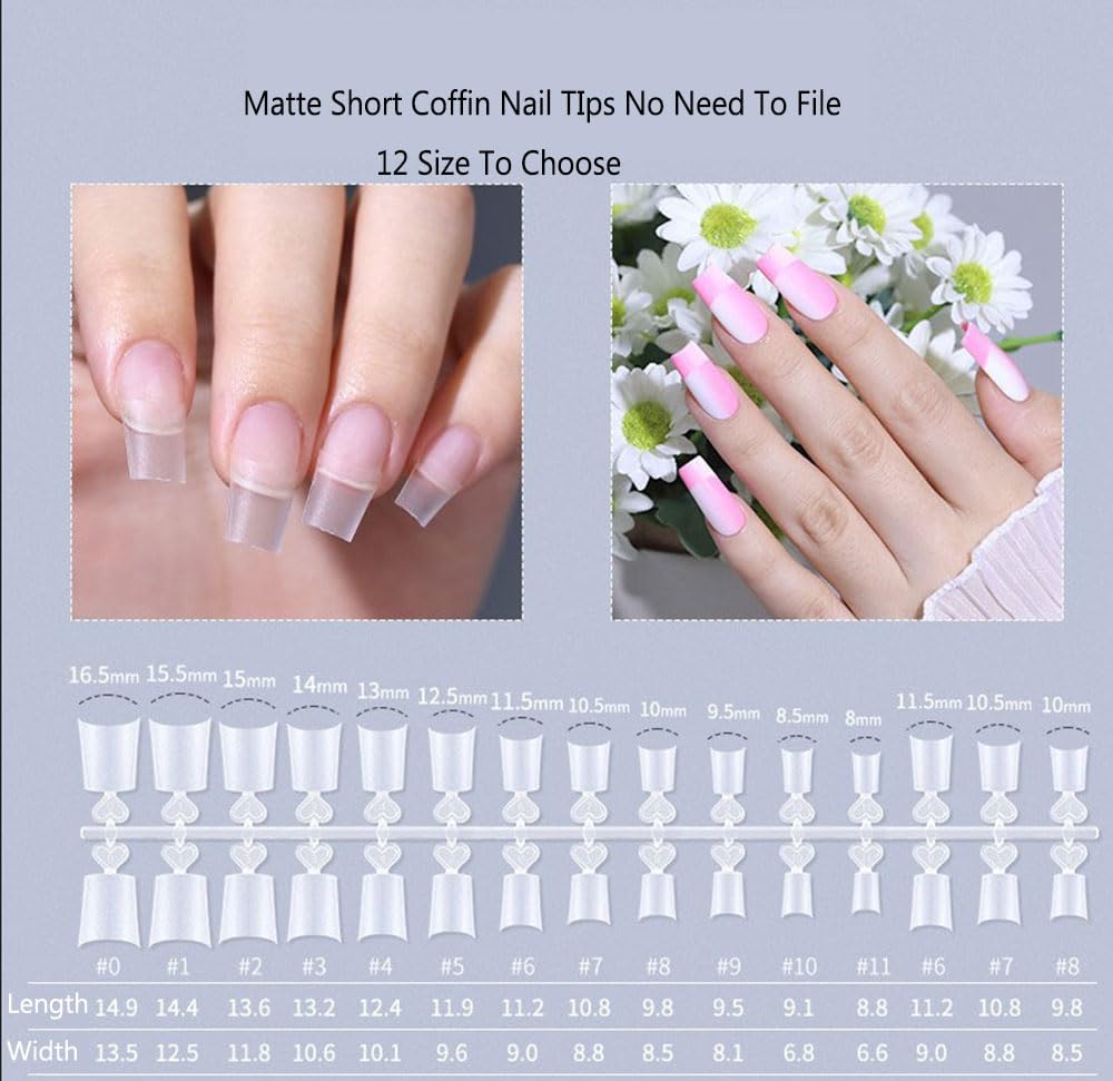 SITELENABY Half Cover Oval Nails Tips 240PCS Short Round Matt Ultra Thin Pre-made False Nails 12 Sizes Acrylic Nail Extensions Short Length with Box for Home DIY and Nail Salons (short coffin)