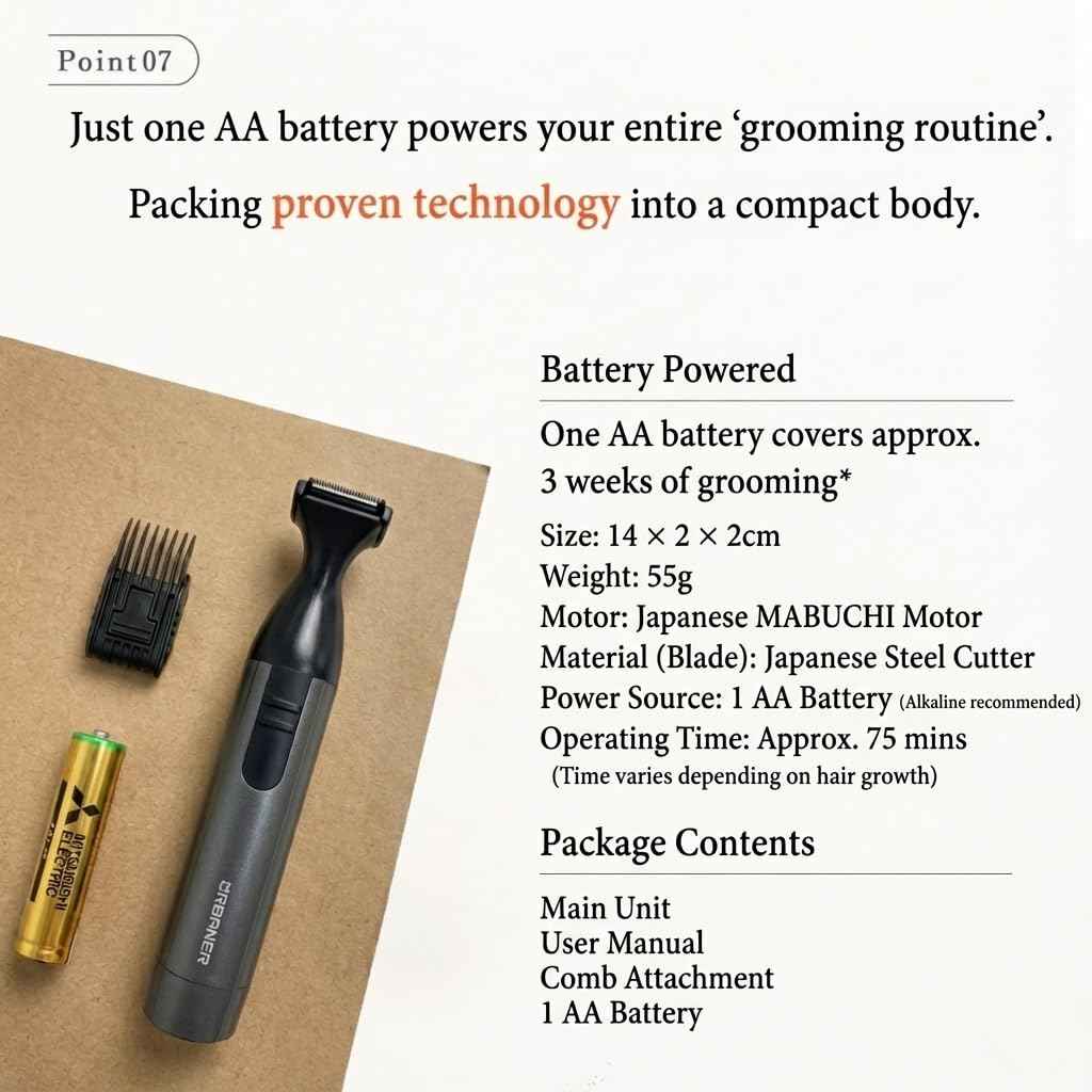 URBANER Mustache Trimmer – Cordless, Waterproof & Adjustable, 0.5–14mm Precision Settings, Lightweight Grooming Clipper with Japanese Steel Blade for Travel Use, Beard Trimmer for Men, Hair Clippers