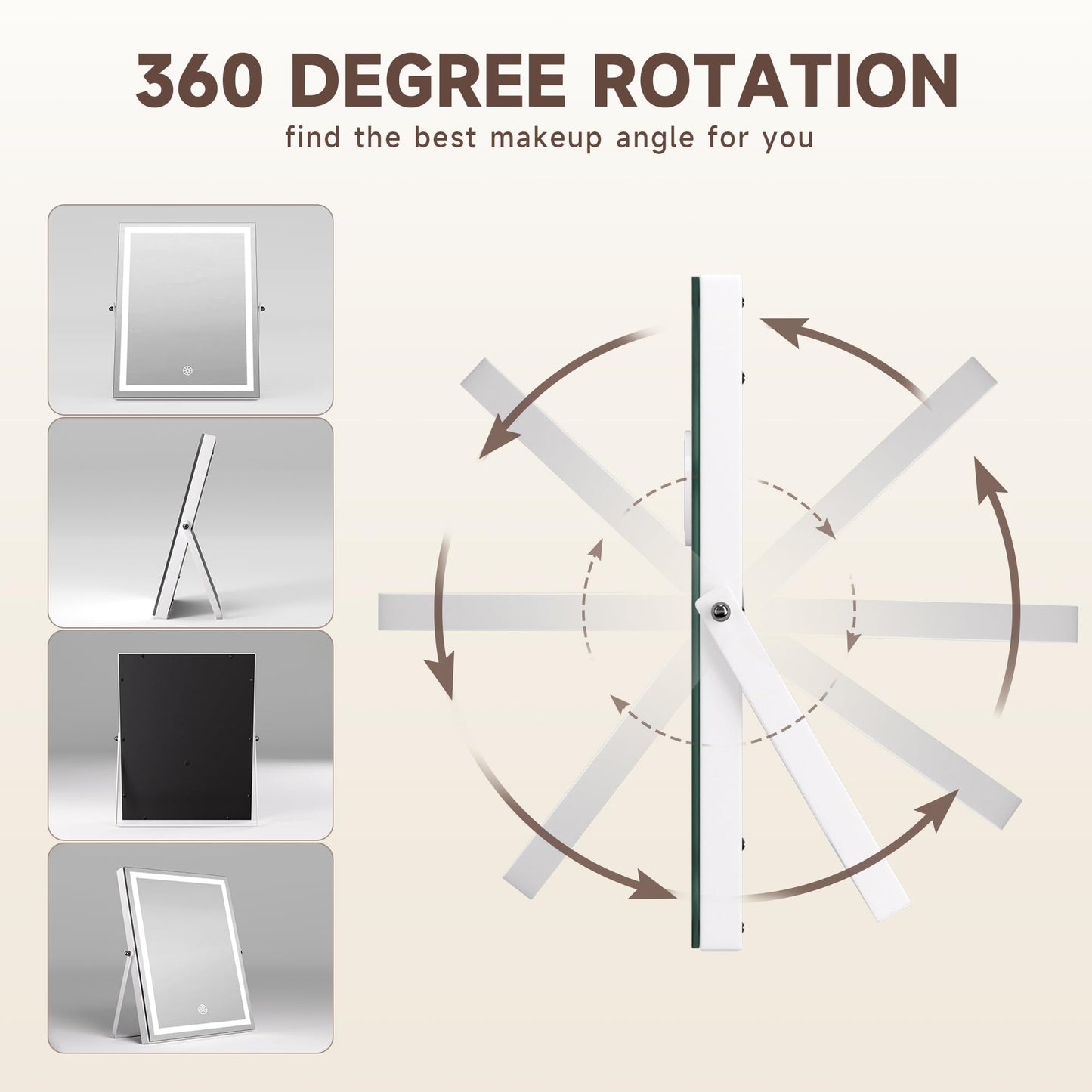 MINISO Vanity Mirror with Lights, 11.4" x 13.8" LED Makeup Mirror, Light & Brightness Adjustment, Smart Sensor, Aluminum Alloy Metal White Frame, with 5X Magnifying Glass