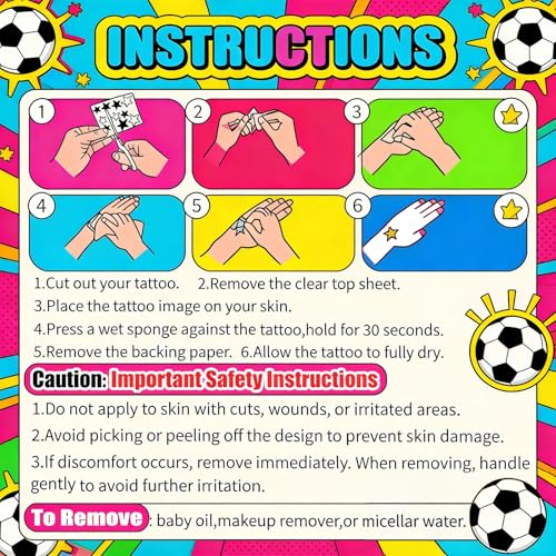 8 Pack Soccer Temporary Tattoos - Waterproof Face & Body Stickers