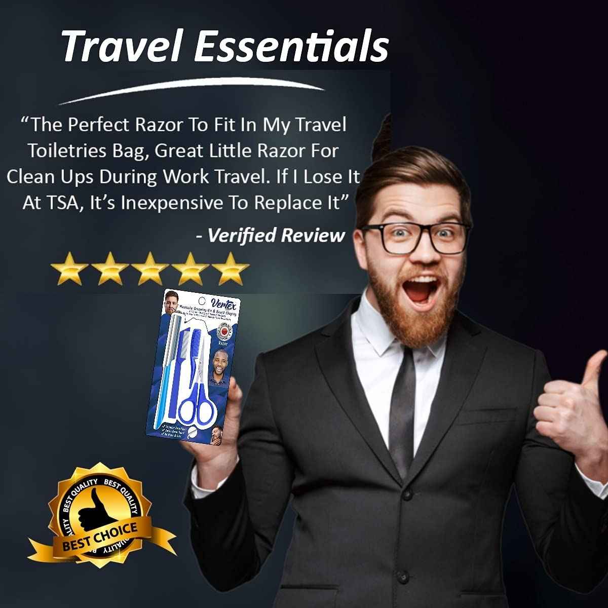 Mustache Scissors Grooming Kit Comb - Movember Travel Razor Mens Beard Trimmer Straight Edge Stainless Steel Shaping Tool For Men After Black Color Dye Goatee Shaper Clippers Balm Combs Wash Brush