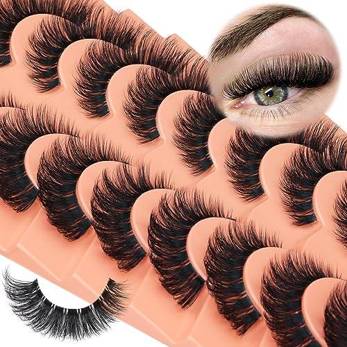 Newcally Russian Strip Lashes - Wispy Mink D-Curly Fake Eyelashes 9 Pairs