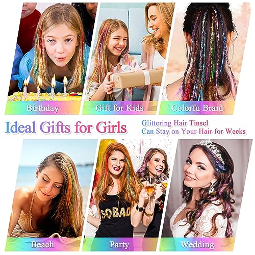 ROADPLUM Hair Tinsel Kit with 16 Colors & Hair Feathers for Party & Cosplay