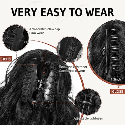 Flufymooz 18 Inch Claw Clip Ponytail Extension, Wavy Curly