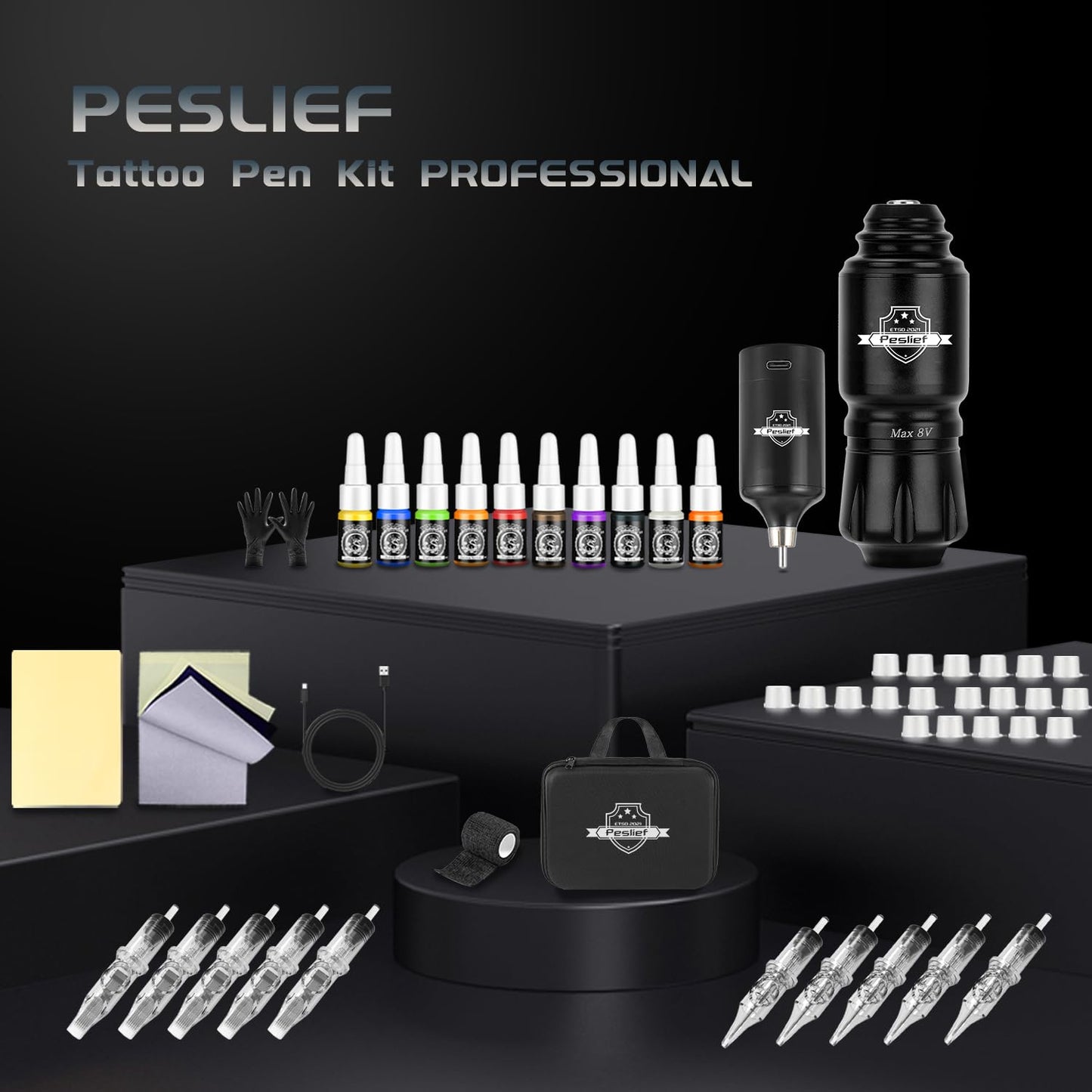 Peslief Rocket Tattoo Kit Wireless Tattoo Gun Kit Tattoo Machine Kit Cartridge Needles Tattoo Pen Kit for Beginners Rotary Tattoo Machine Pen Kit Complete Tattoo Kit Tattoo Supplies