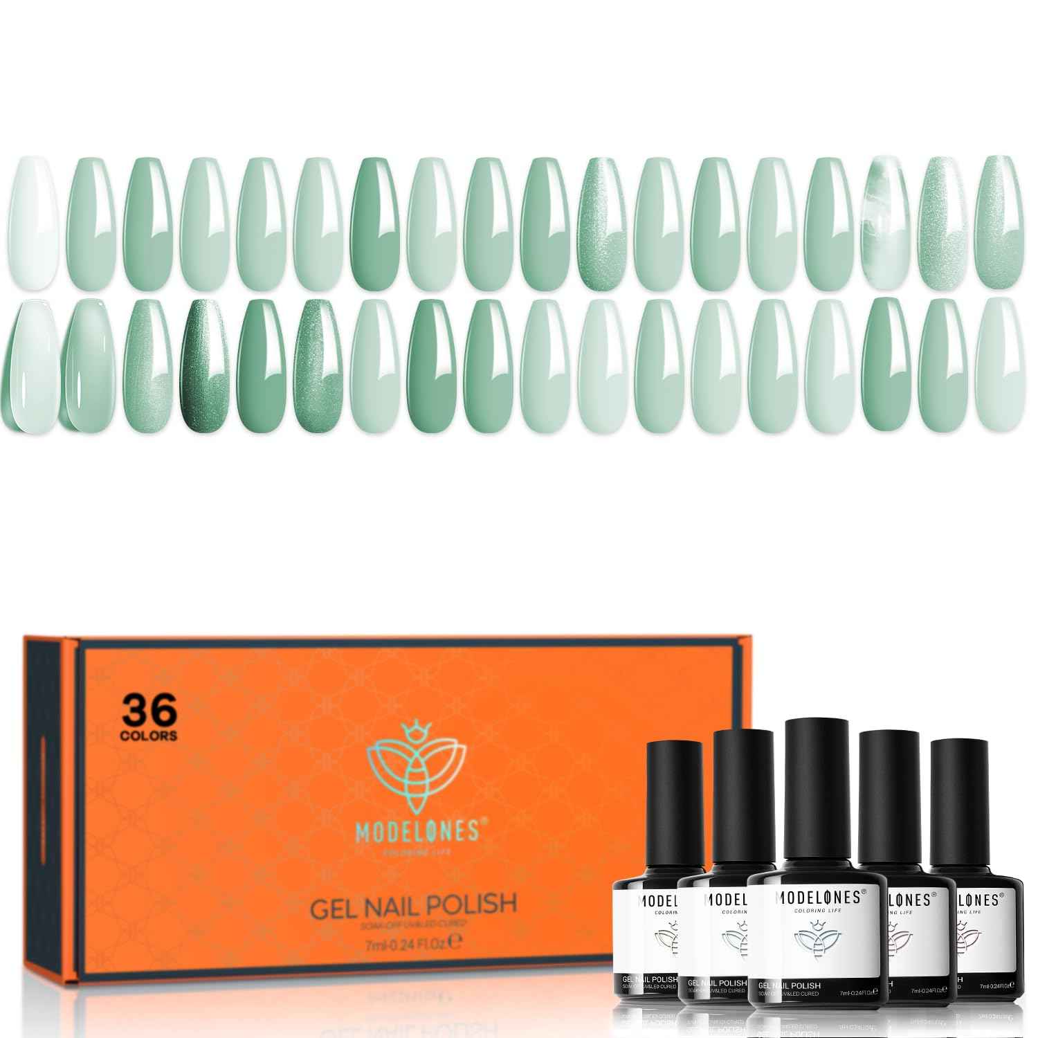 modelones 40Pcs Gel Nail Polish Kit 36 Colors Macaron Collection with 4Pcs Base Coat Matte Glitter Glossy Top Coat