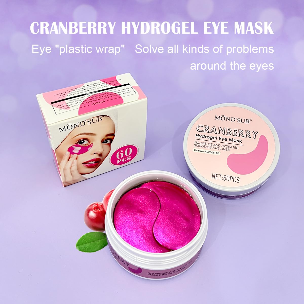 AKARY Cranberry Under Eye Patches Skin Treatment Mask, 30 Pairs/60 Pcs, Reduces Dark Circles, Puffiness, Wrinkles - Hydrating Eye Mask with Glycerin, Hyaluronic Acid, Collagen