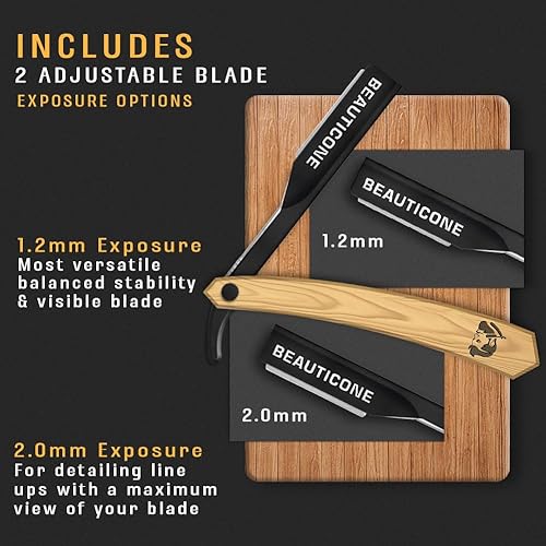BEAUTICONE Straight Razors for Men, Professional Barber Razors, Premium Straight Edge Razor, Shaving Knife, Shavette, Stainless Steel, Wooden Handle, With PU Leather Case