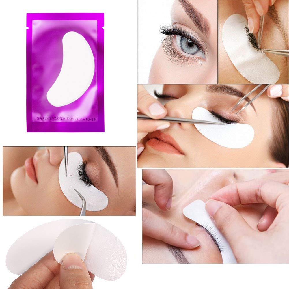 3x100 Packs Combination Set-Eye Pads for Lash Extensions & Eyelash Mascara Brushes Wands & Glue Rings Holder Eyelash Extension Rings Beauty Tools