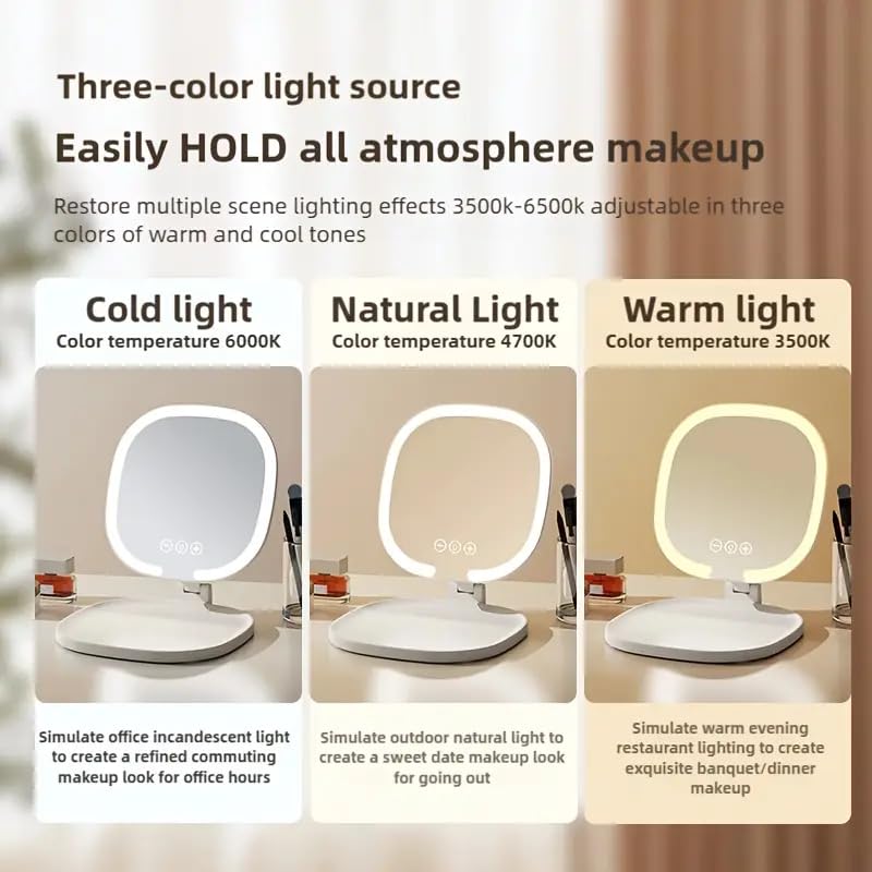 Foldable Travel Mirror with 4K Magnification & 3 Color Lights