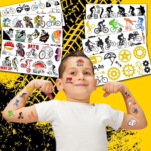 96PCS Cool Bike Bicycle Temporary Tattoos Birthday Party Decorations Favors Supplies Decor Extreme Mountain Dirt Biking BMX Sports Stickers Gifts For Kids Adults Boys Girls School Prizes Carnival
