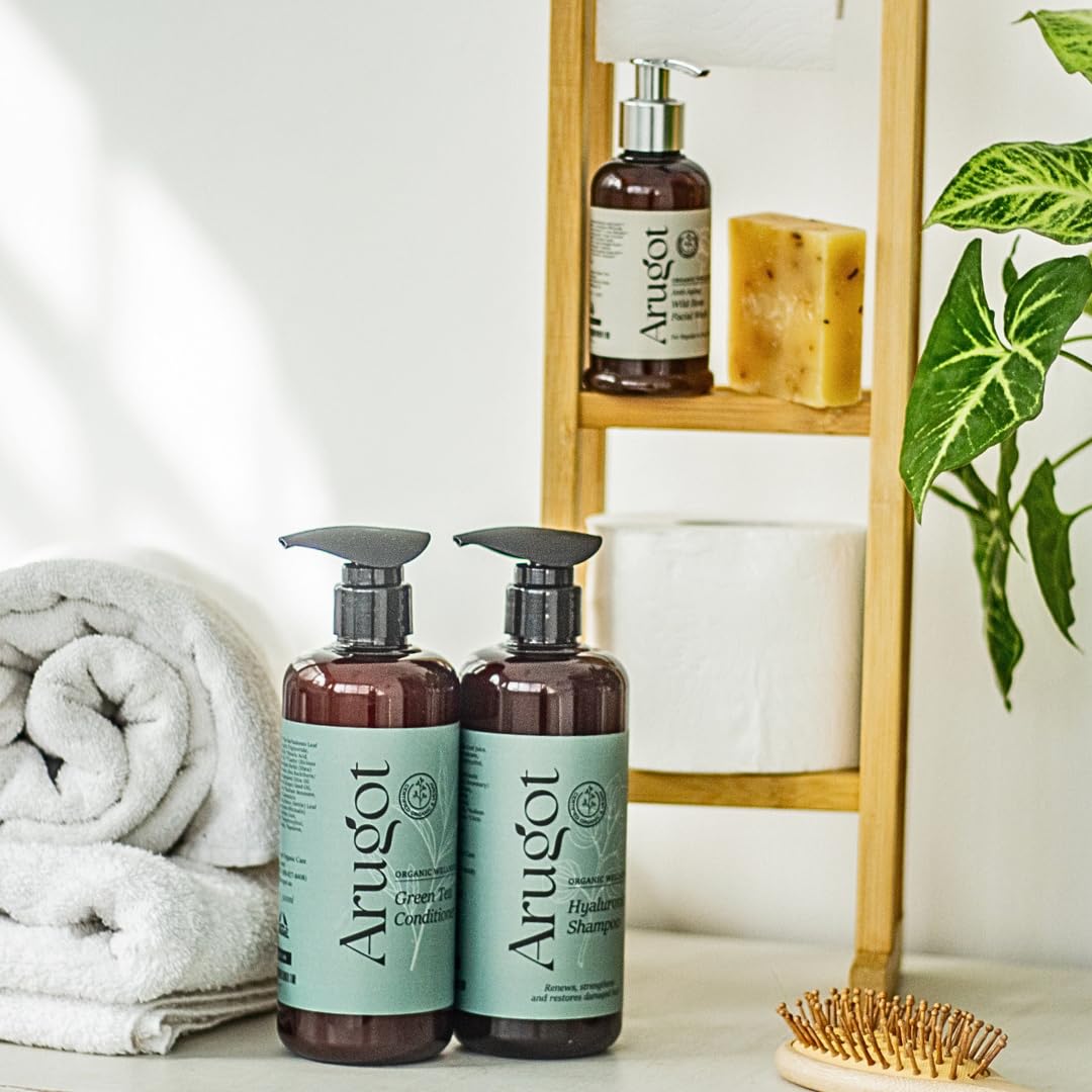 Arugot Organic Shampoo & Conditioner - Moisturizing with Hyaluronic Acid and Green Tea - Strength Damaged Hair, Invigorating Scalp, Nourishing - Anti Thinning & Volumizing