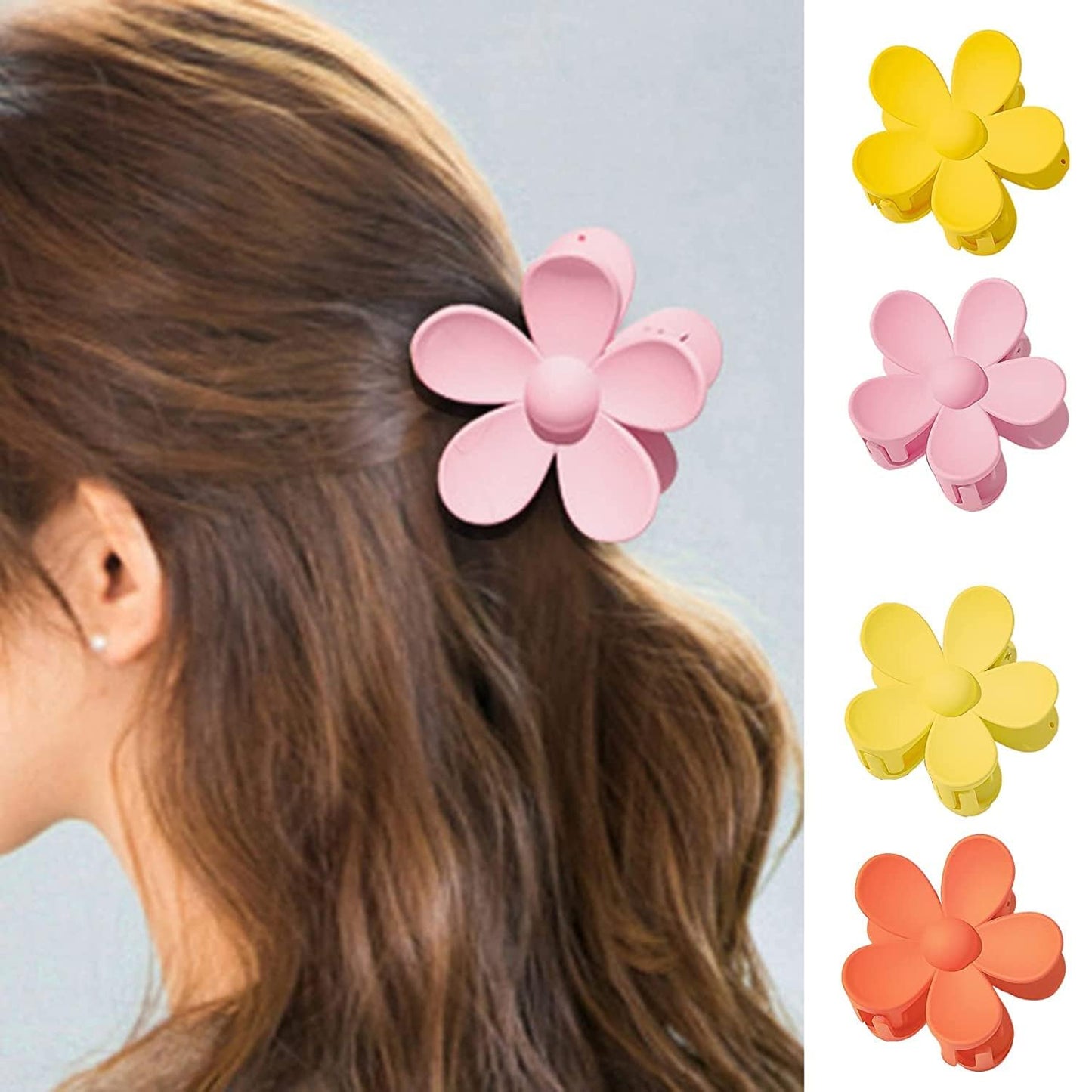 Candy Colored Flower Hair Claw Clips – Cute Big Thick Scrunchie Clips with Sweet Floral Design for Hair (Light blue)