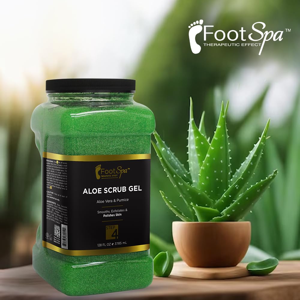 FOOT SPA - Exfoliating Scrub Gel, 128 Oz - Manicure, Pedicure and Body Exfoliator Infused with Aloe Vera and Salicylic Acid - Glow, Polish, Smooth and Moisture Skin - Bulk, Refill Gallon