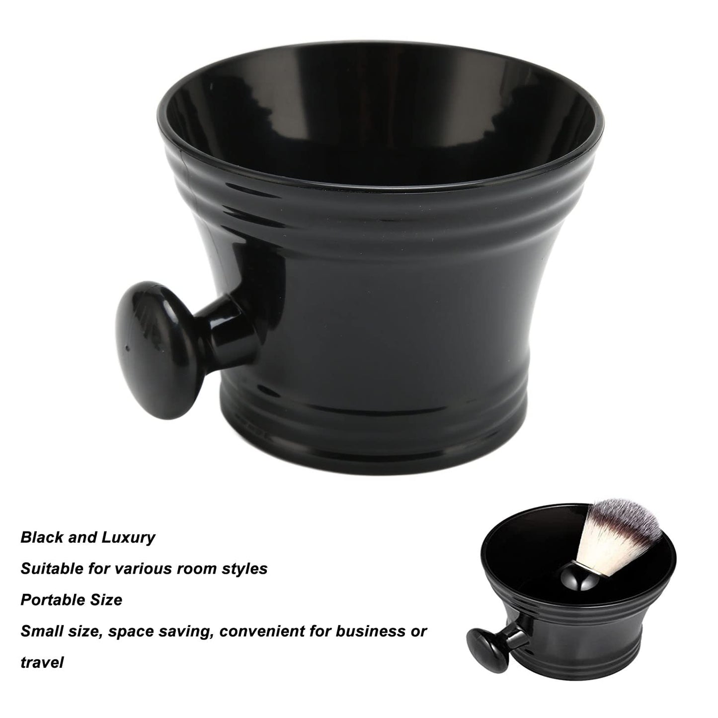 Shaving Soap Bowl Black Plastic Large Capacity Comfortable Grip Plastic Shaving Soap Bowl Foam Shaving Soap Cream Bowl Men Shaving Bowl Shave Mug with Handle for Barber Home Travel