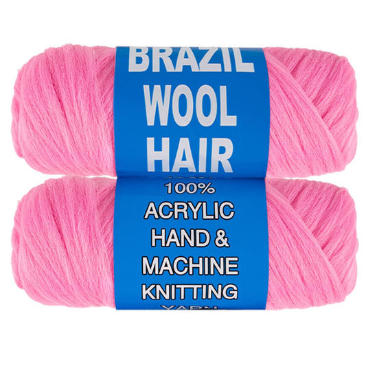 COOKOO 2 Roll Pink Brazilian Wool Hair Yarn for Senegalese Twist Box Braids Faux Locs Jumbo Braids African Hair Braiding Twist Wraps Synthetic Hair Extensions 70G/Roll(Pink#)