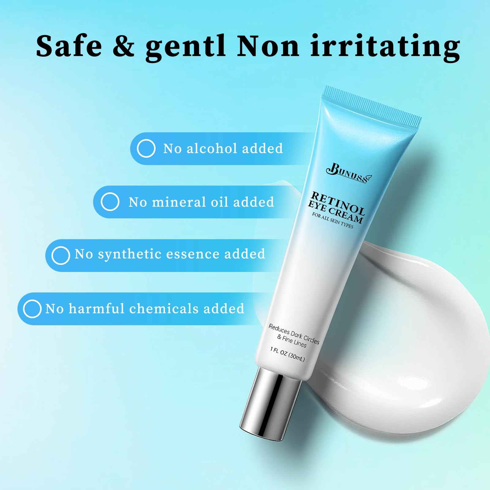 Retinol Eye Cream - Eye Cream for Dark Circles, Puffiness, Anti Aging, with Hyaluronic Acid, Peptides, Caffeine, Reduces Bags, Smooths Wrinkles & Fine Lines, Dark Circles Under Eye Treatment, 1 fl. oz