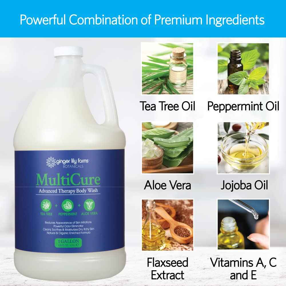 Ginger Lily Farms Botanicals MultiCure Advanced Therapy Body Wash with Tea Tree Oil, Peppermint and Aloe Vera, 100% Vegan & Cruelty-Free, 1 Gallon (128 fl oz) Refill