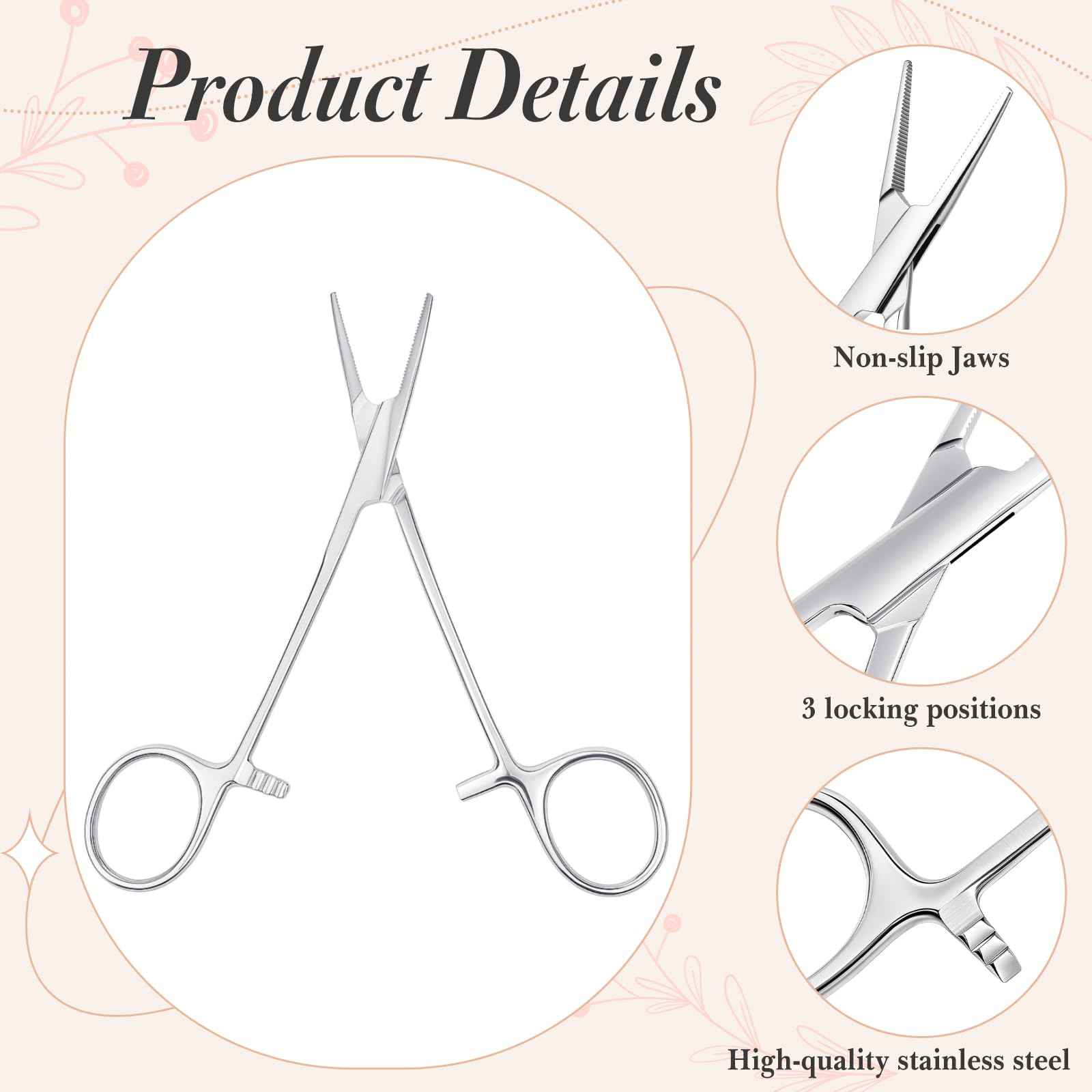 Mysora 4 Pcs Piercing Ball Grabber Tool 3mm Piercing Barbell Clamps Tool for Changing Jewelry Stainless Steel Forceps Locking Tweezers Clamps Kit for Nose Ear Lip Tongue Ball Screw Removal (Extended)