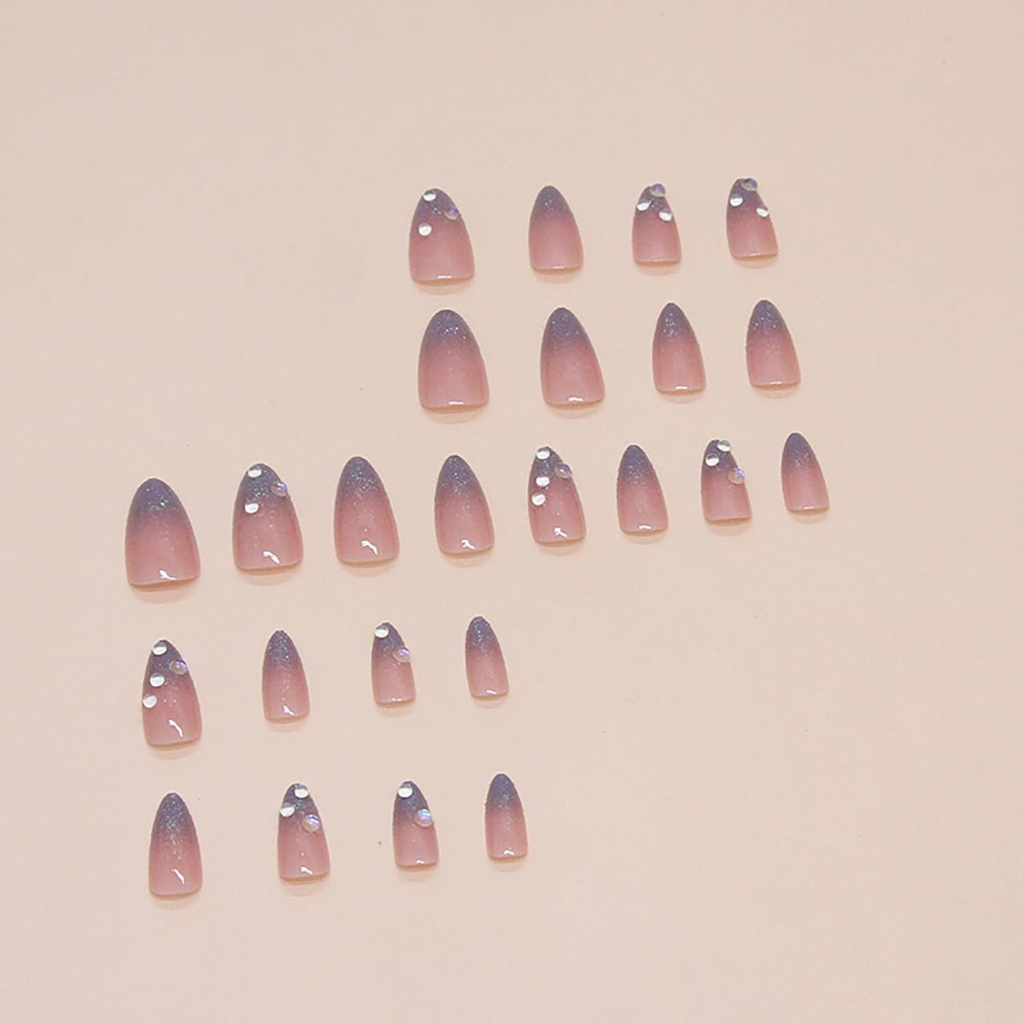 24Pcs Medium Press on Nails Silver Gradient Fake Nails Almond Shape Acrylic Nails Glitter French Tip Nails Full Cover Stick on Nails Cute False Nails with Designs Glue on Nails for Women Manicure