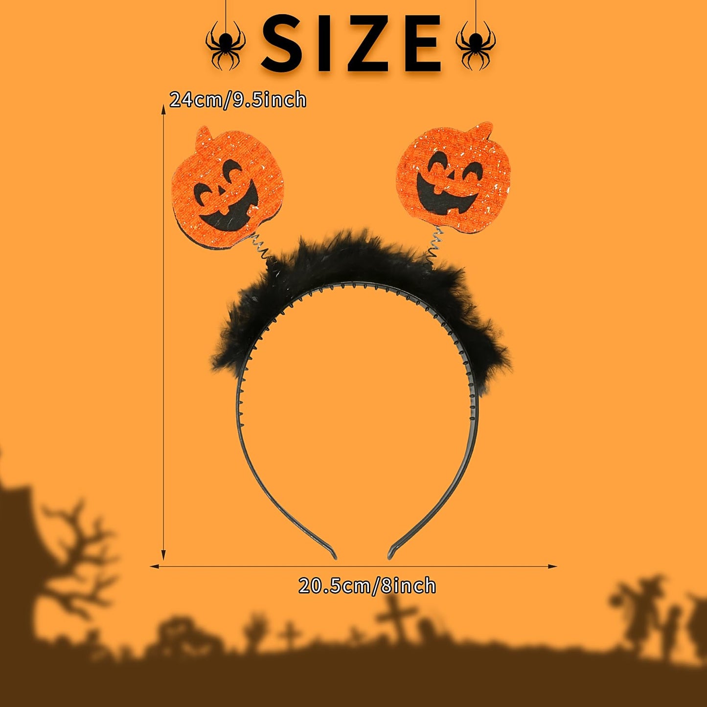 Jacnkb Halloween Pumpkin Headband Halloween Black Plush Pumpkin Hairbands Fuzzy Feather Hair Hoop for Halloween Party Supplies Halloween Hair Accessories for Women