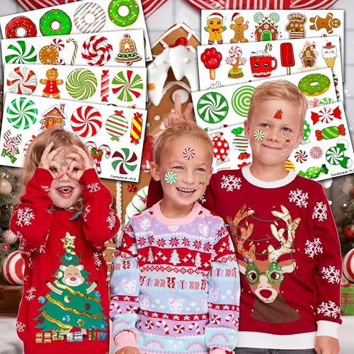 96 PCS Cute Candyland Candy Land Temporary Tattoos Theme First Birthday Party Decorations Favors Supplies Decor Kids Tattoo Stickers Gifts For Kids Boys Girls Prizes Carnival Christmas Xmas Hoiliday