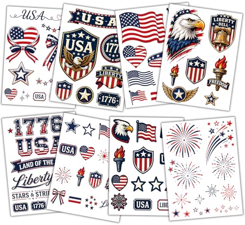 4th of July Temporary Tattoos for Women | Waterproof Red White Blue