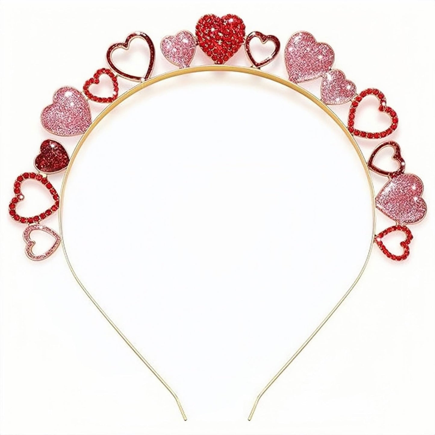 HIFANMM Valentines Day Headbands Red Rhinestones Heart Hair Bands for Women Girls, Shiny Glitter Hearts Crown Hair Accessories, Sweet Love Metal Hair Decoration Birthday Party Supplies Hair Hoop 1 Pcs