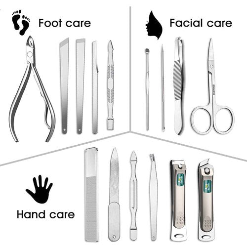 AUSBANNER Germany Professional Nail Clipper Set Fingernail and Toenail Clippers, Manicure and Pedicure Set - 15 Piece Stainless Steel Grooming Set, Nail Care Tools with Deluxe Travel Case