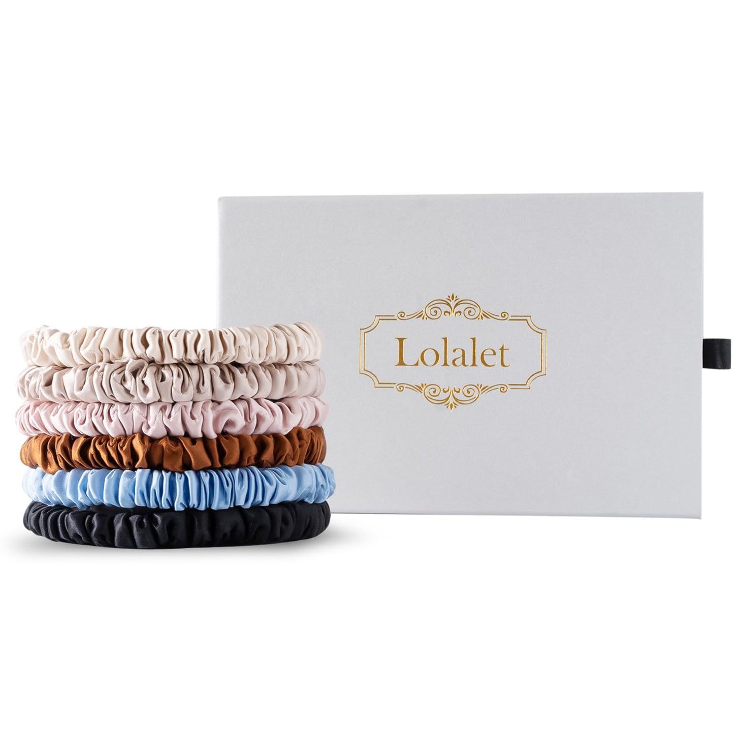 Lolalet Pure Silk Scrunchies, Comfortable Hair Ties for Women's Sleeping, Soft No Damage Ponytail Holders for Girls' Thick, Thin & Curly Hair - Medium, 6 Pack