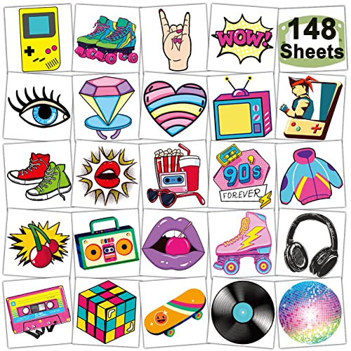 CHARLENT 148 Pcs 90s Temporary Tattoos for Kids