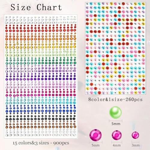 1556 Pcs Self Adhesive Face Gems Rhinestones Stickers