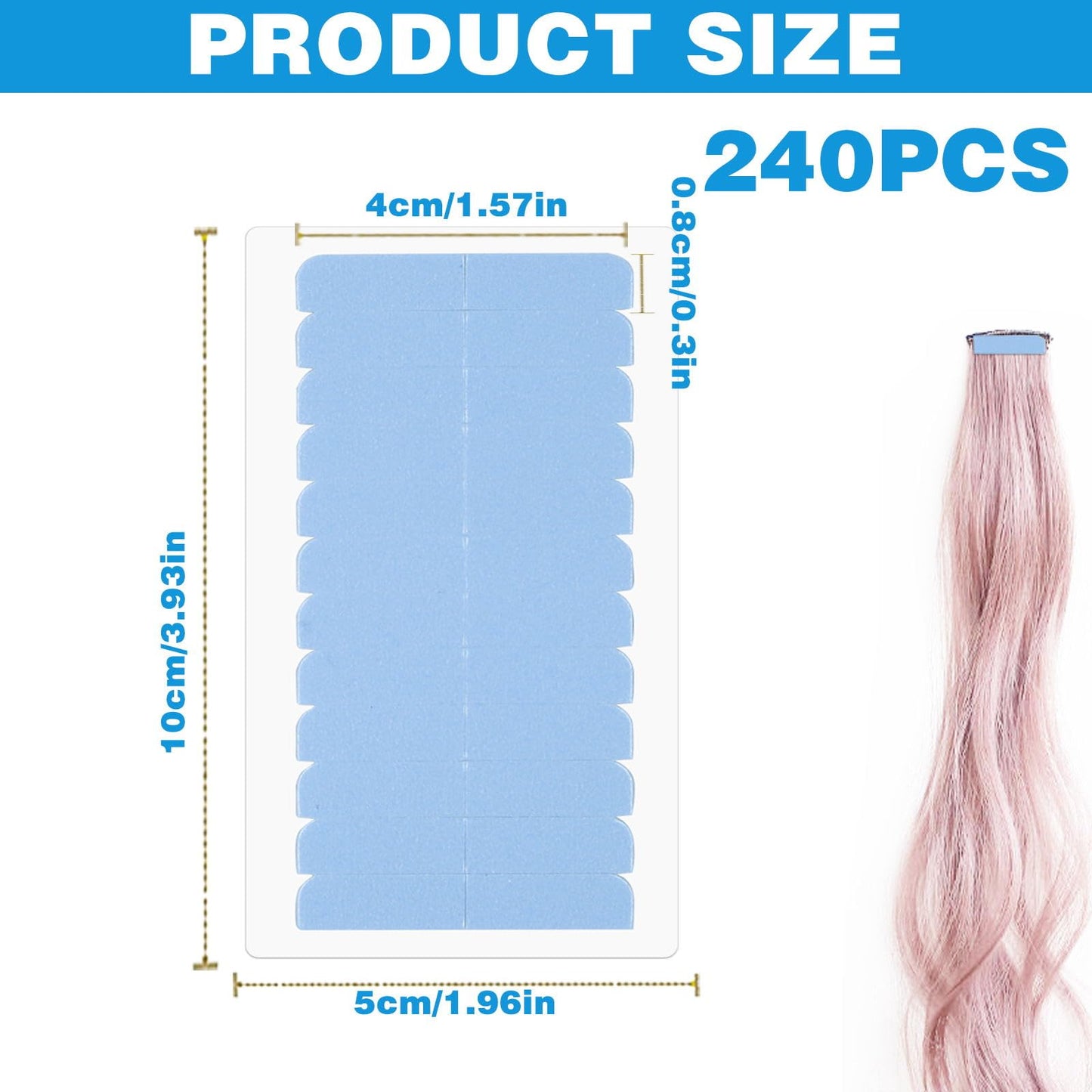 240Pcs Hair Extension Tape, Adhesive Replacement Tape for Hair Extensions, Double Sided Hair Tape Human Hair Tape Tabs Tape in Extension Replacement Tape Wig Tape, Wig Tape Beauty Tools(Blue)