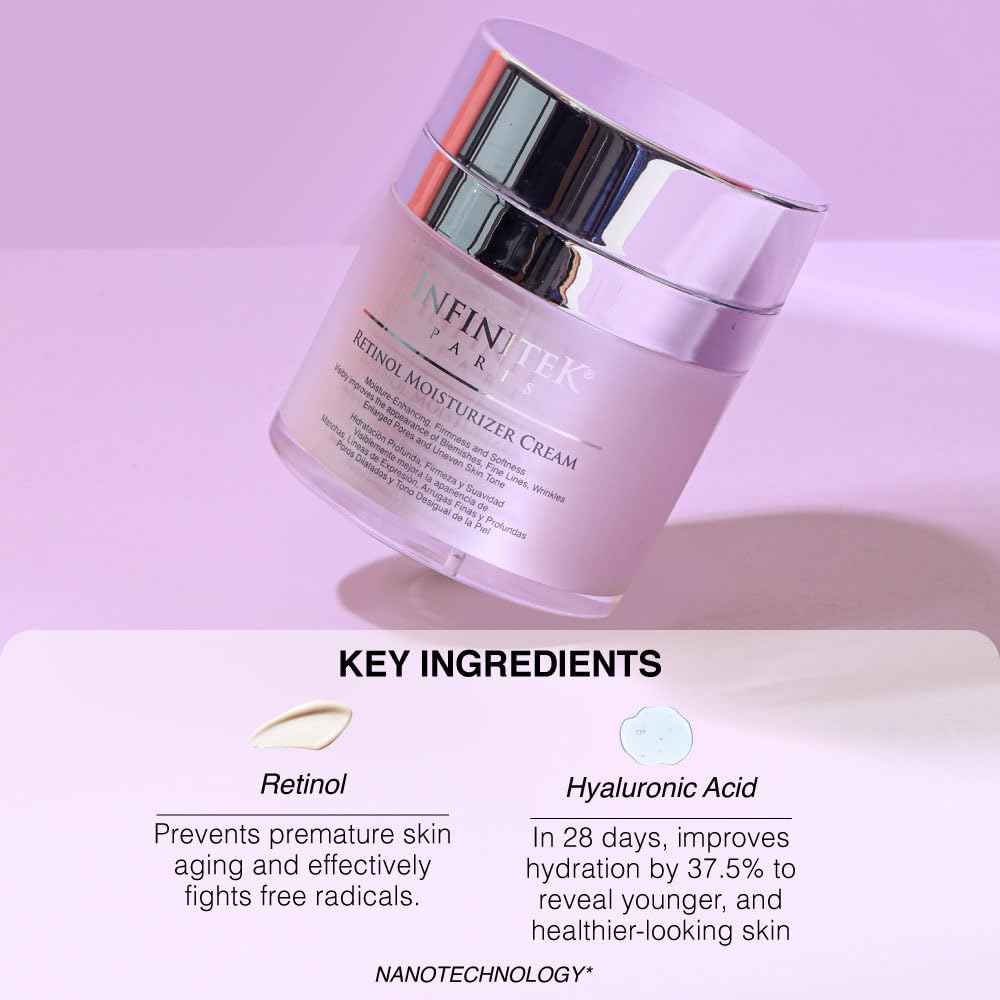 Infinitek Paris Retinol Face Moisturizer Night Cream - Premium Skin Care with Collagen & Vitamin E. Advanced Anti-Aging and Antioxidant Face Cream. Vitamin Enriched Moisturizer for Radiant Skin