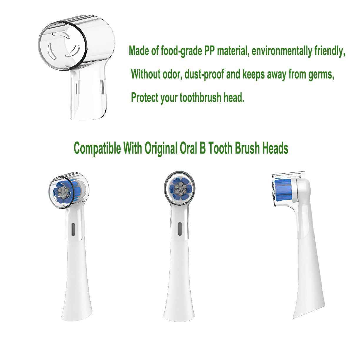 HORNORM Electric Toothbrush Travel Case for Oral-B Toothbrushes & 6Pcs Reusable Toothbrush Head Covers Compatible with Oral B Electric Toothbrush Heads (White)