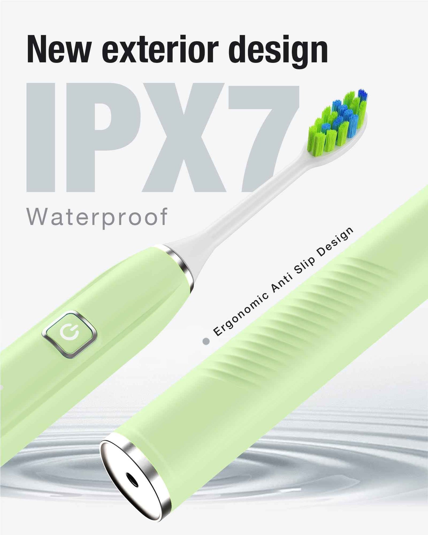 7AM2M Sonic Electric Toothbrush with 6 Brush Heads for Adults&Kids, One Charge for 120 Days, Wireless Fast Charge, 5 Modes, 40000VPM Powered Toothbrush, 2 Minutes Built in Smart Timer - Light Green