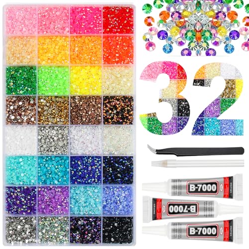 32 Colors Bedazzling Kit with 45000 3mm Flatback Rhinestones