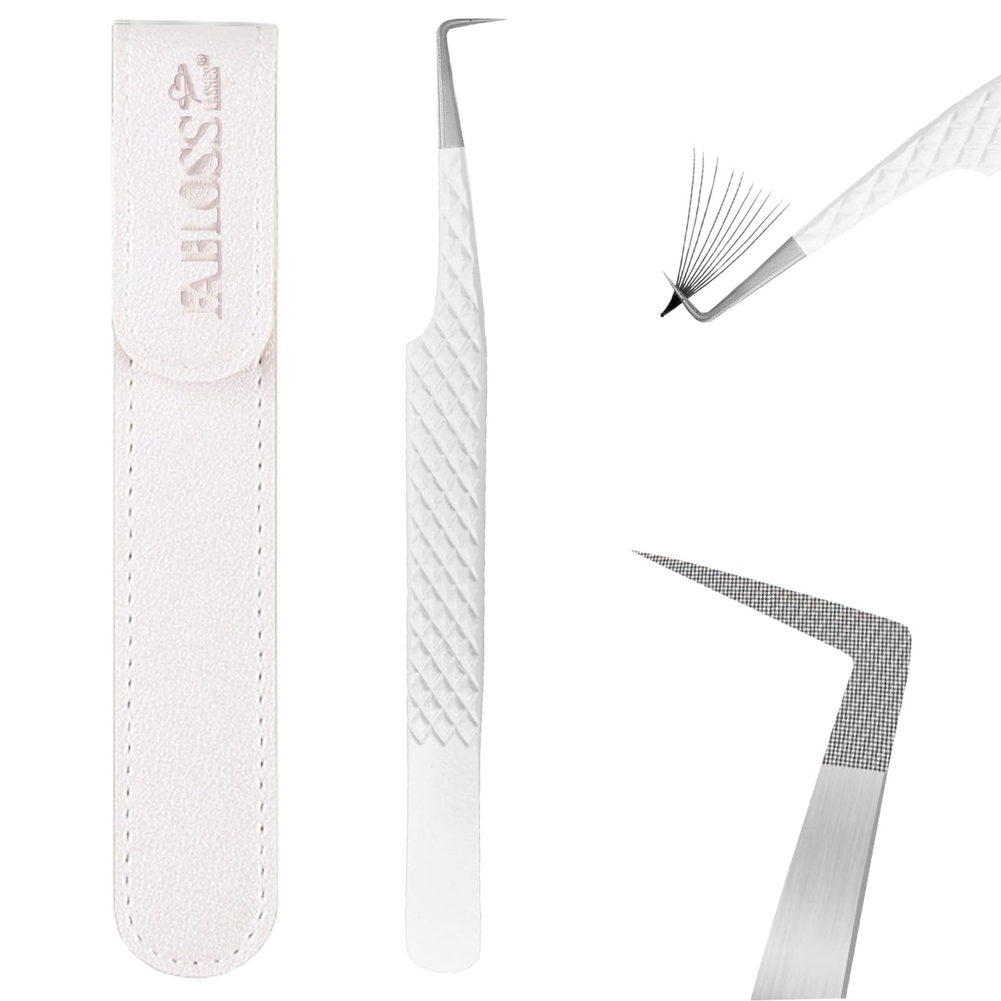 Lash Tweezers For Eyelash Extensions Fiber Tip Lash Tweezers For Women Precision Tweezers Professional Craft Tweezers, Fiber Tip Japanese Steel (White-90 Degree)