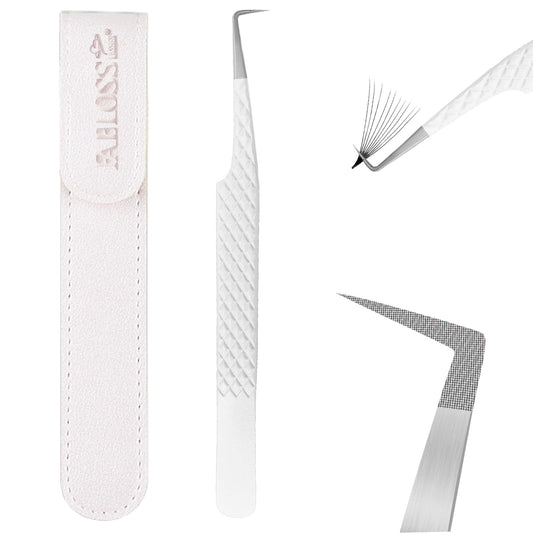 Lash Tweezers For Eyelash Extensions Fiber Tip Lash Tweezers For Women Precision Tweezers Professional Craft Tweezers, Fiber Tip Japanese Steel (White-90 Degree)